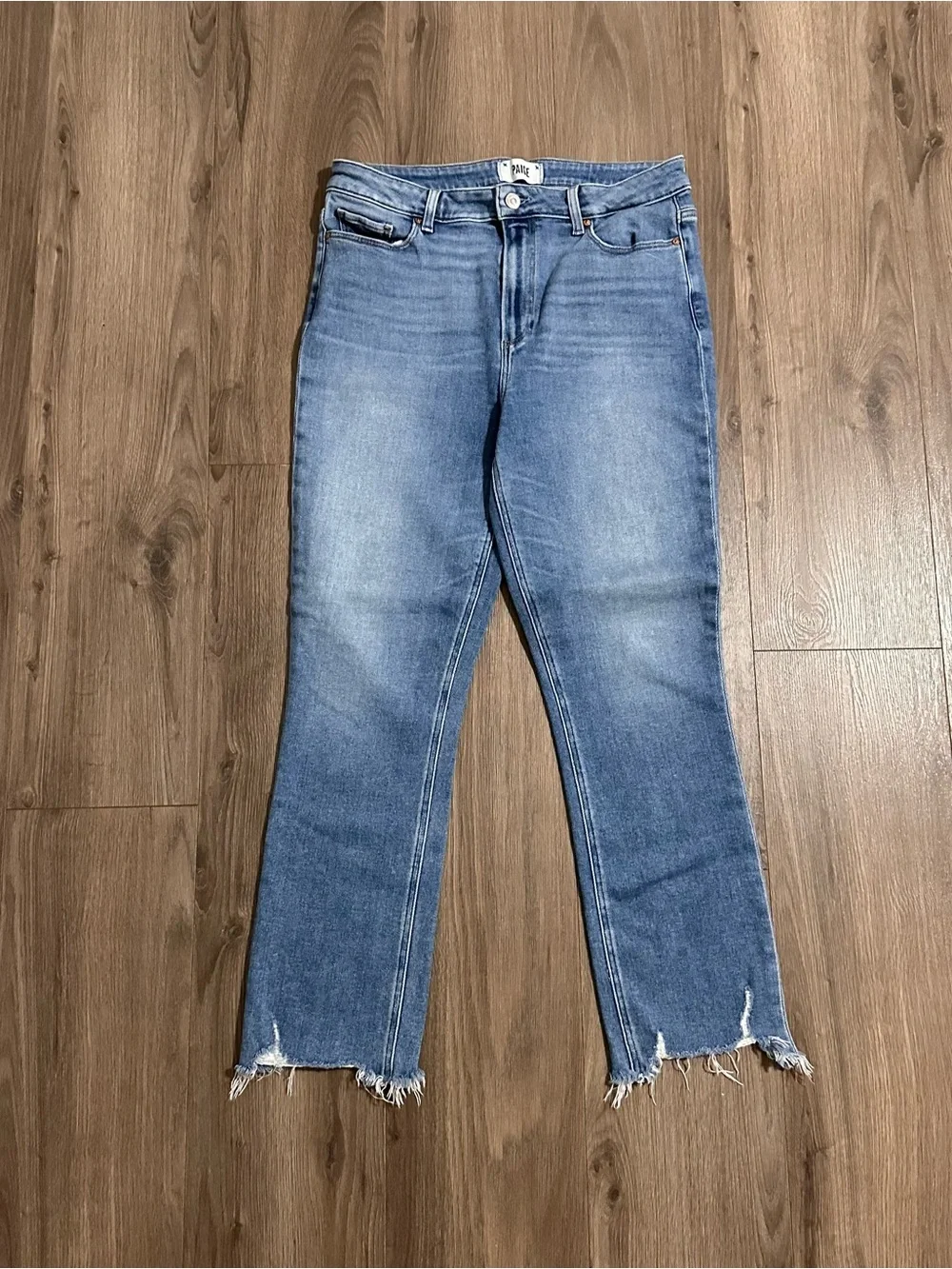 PAIGE Cindy Blue Straight Leg Frayed Jeans